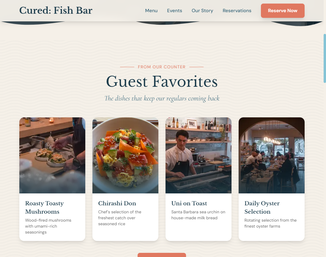 Cured Fish Bar website after - CLKLY version