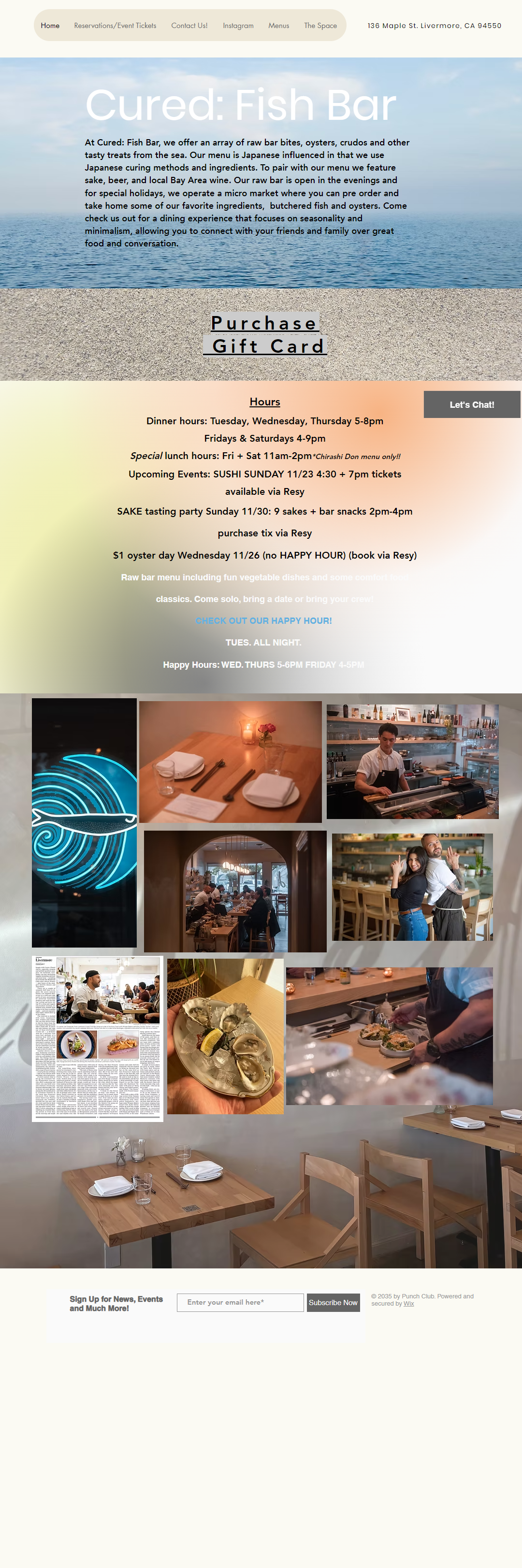 Cured Fish Bar website before - Wix version